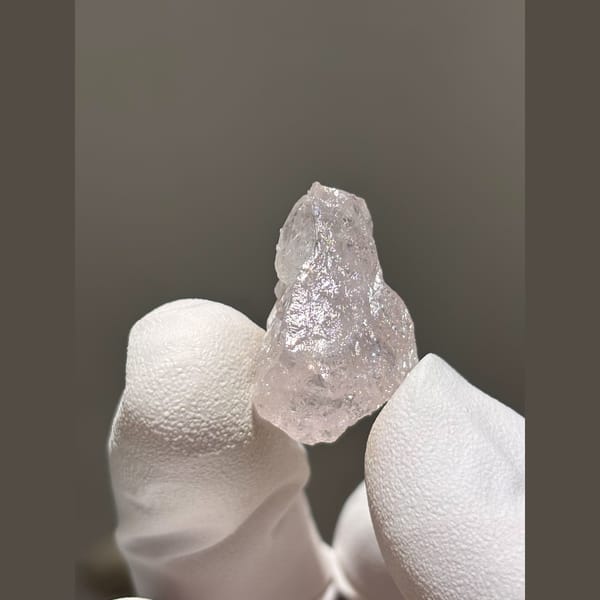 Translucent pink apatite crystal from Xuebaoding — alternate view