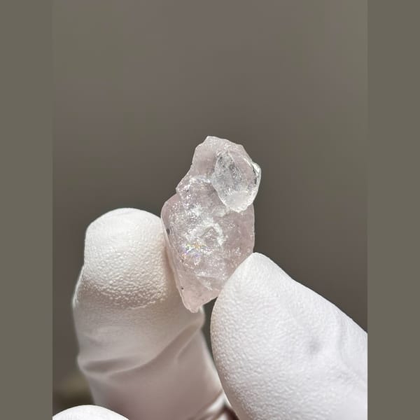 Translucent pink apatite crystal from Xuebaoding — alternate view
