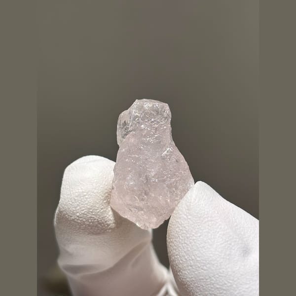 Translucent pink apatite crystal from Xuebaoding — detail view