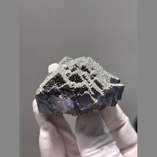 Purple fluorite cube with grey stepped growth from Yaogangxian — alternate view