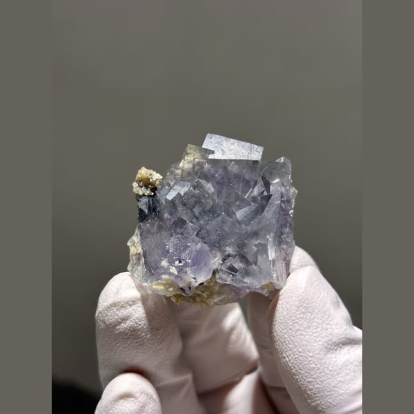 Glassy lilac-blue fluorite cubes from Yaogangxian — complete view