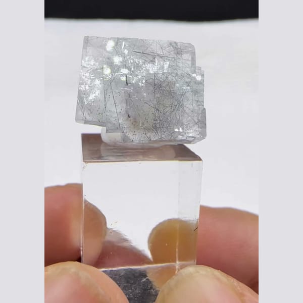 Fluorite Cube with Bismuthinite Yaogangxian 1.5 cm — alternate view