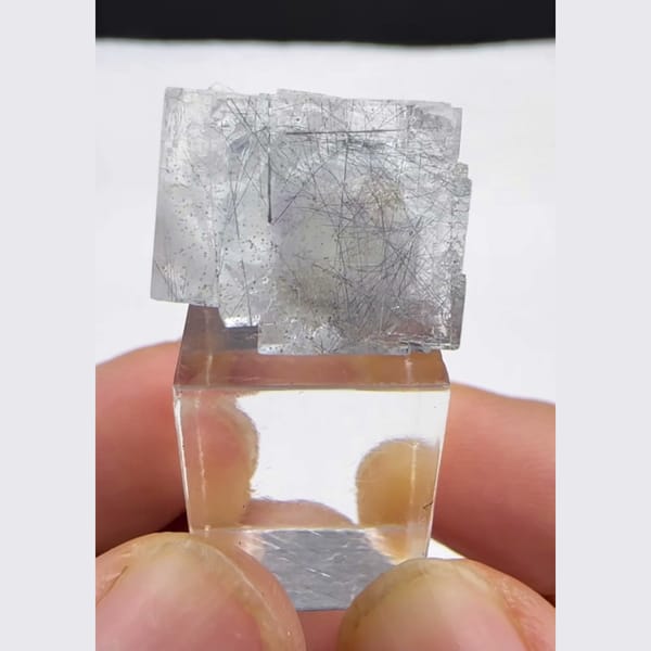 Fluorite Cube with Bismuthinite Yaogangxian 1.5 cm — alternate view