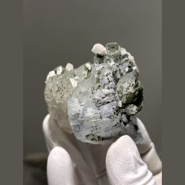 Pale blue fluorite with quartz and calcite from Yaogangxian — alternate view