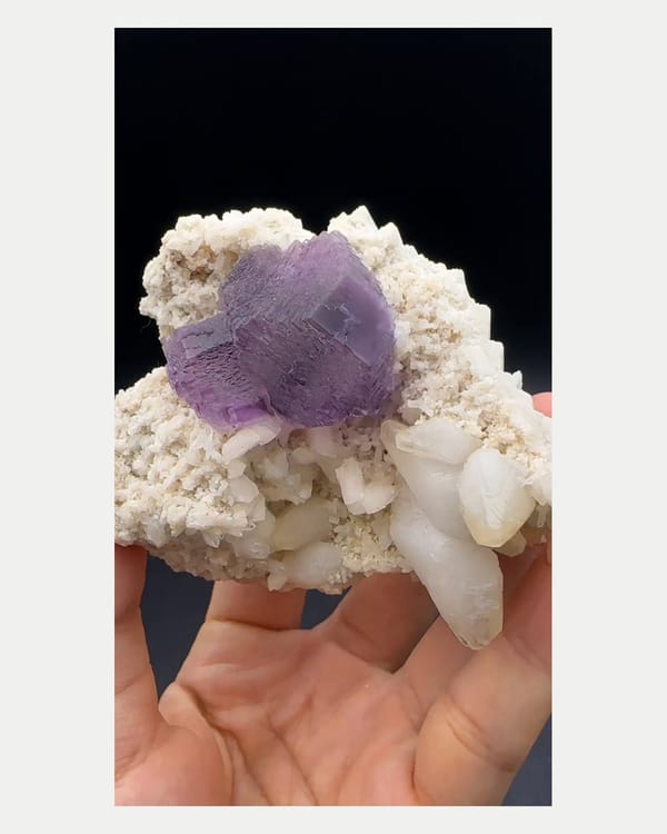 Complete reverse oblique view of Shangbao fluorite specimen