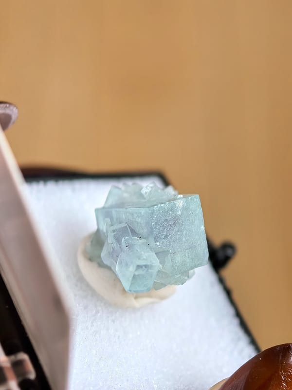 Pale Blue Rectangular Fluorite Cluster — Yindu — individual mineral specimen view 1