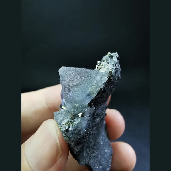 Octahedral fluorite with marmatite and chalcopyrite — detail view