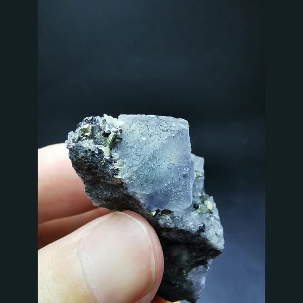 Octahedral fluorite with marmatite and chalcopyrite — detail view