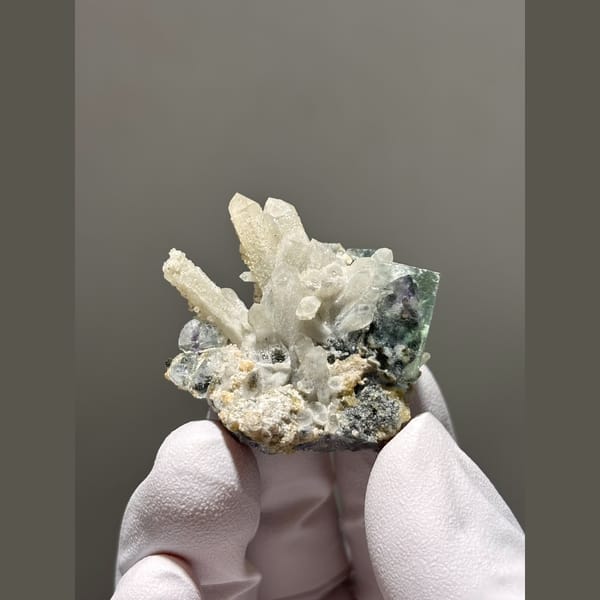 White quartz points with blue-green fluorite from Inner Mongolia — complete view