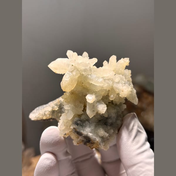 Cluster of creamy quartz with sparkling sugary faces from Guizhou — alternate view