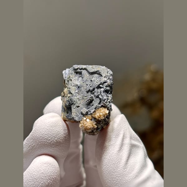 Grey metallic cubic galena with calcite — alternate view