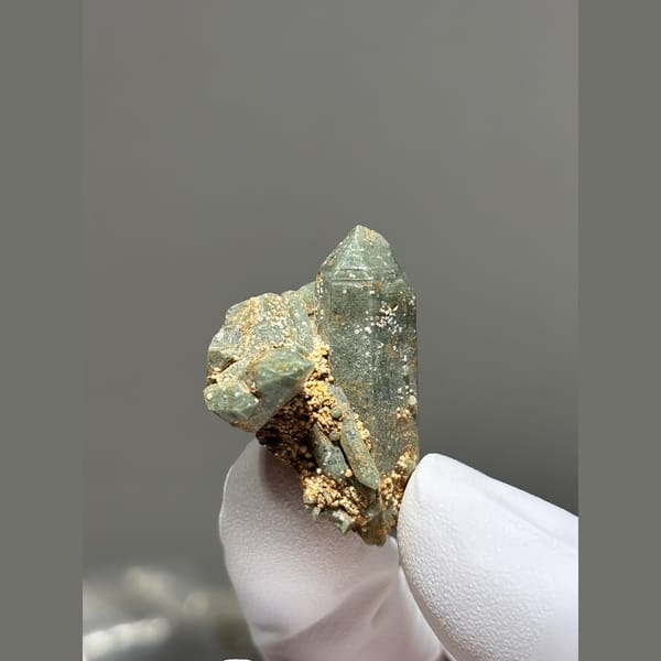 Small green included quartz crystal from Tibet — alternate view