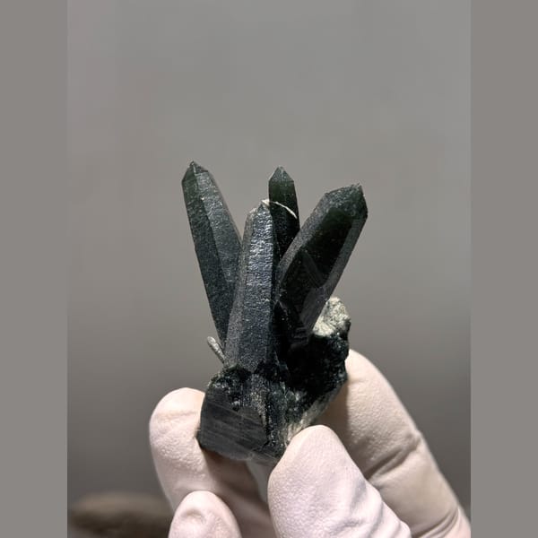 Spray of dark green included quartz crystals from Inner Mongolia — alternate view