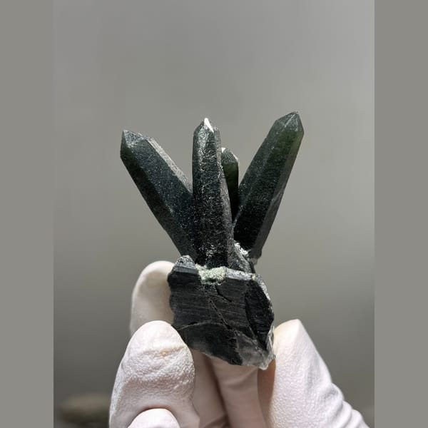 Spray of dark green included quartz crystals from Inner Mongolia — alternate view