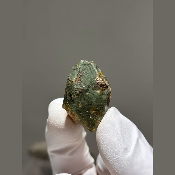 Small green chlorite included quartz from Tibet — complete view