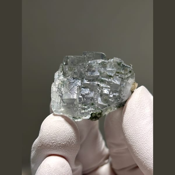 Stepped glassy pale blue fluorite from Yaogangxian — complete view