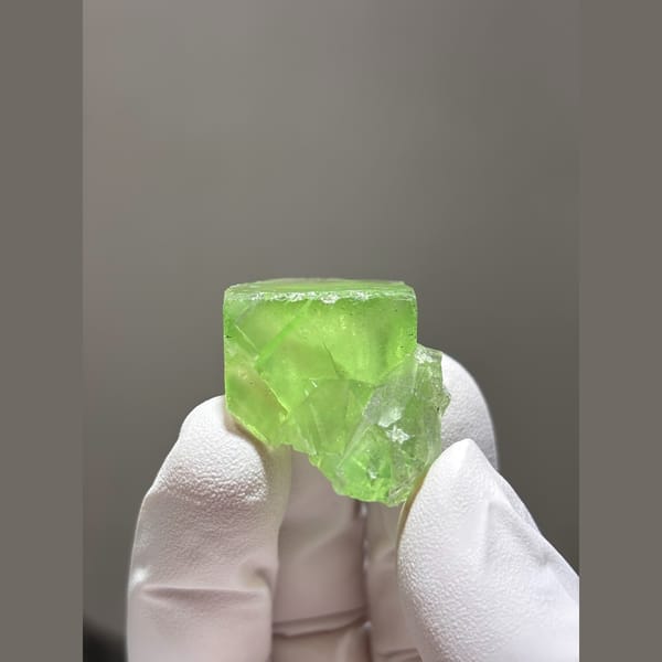 Bright lime green fluorite crystal from Fujian — alternate view