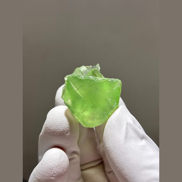 Bright lime green fluorite crystal from Fujian — alternate view