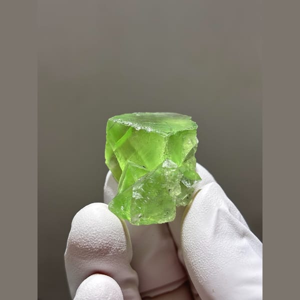 Bright lime green fluorite crystal from Fujian — detail view
