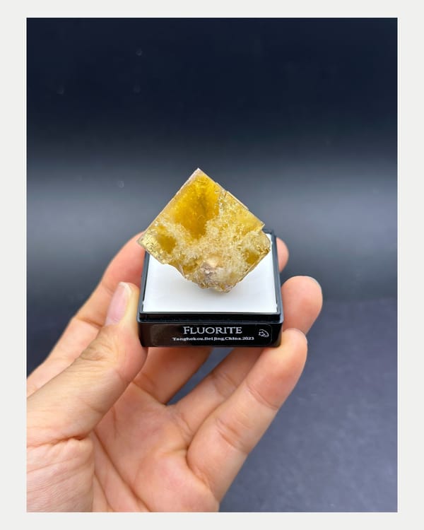 Complete front view of golden-yellow Tanghekou fluorite
