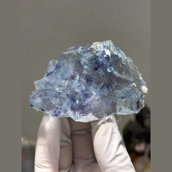 Large glassy blue fluorite cluster from Yaogangxian — alternate view