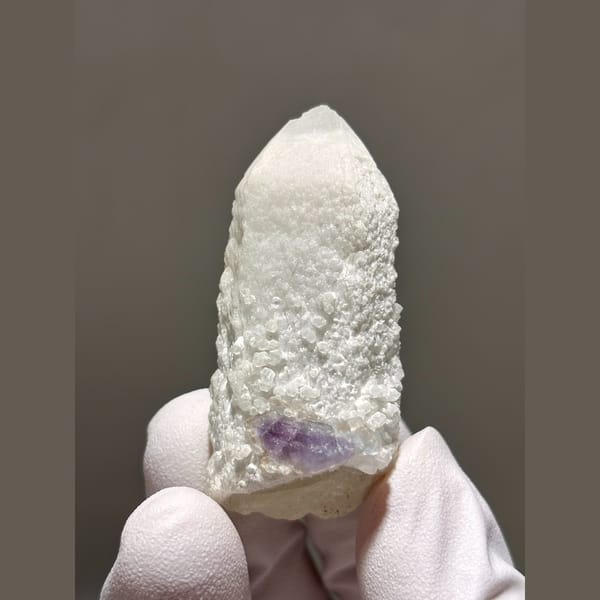 Frosted white quartz point with floater base from Inner Mongolia — complete view