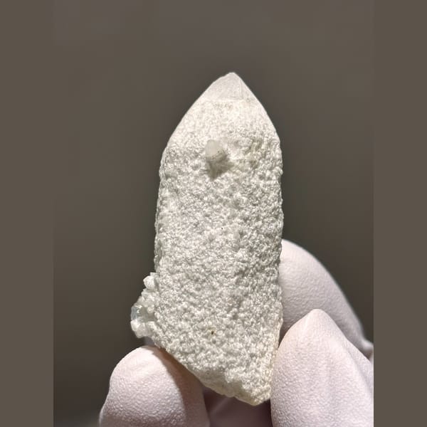 Frosted white quartz point with floater base from Inner Mongolia — alternate view