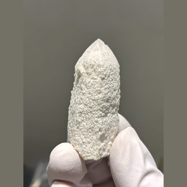 Frosted white quartz point with floater base from Inner Mongolia — alternate view