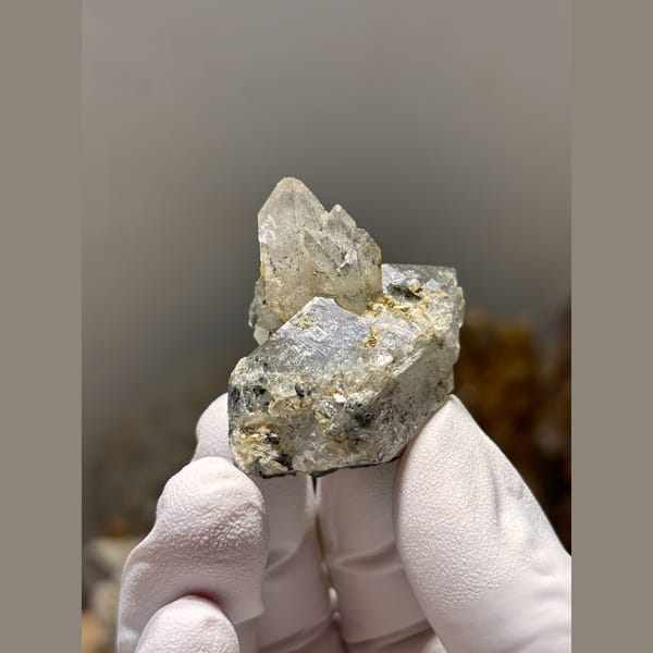 Group of double-terminated quartz crystals from Xuebaoding — detail view
