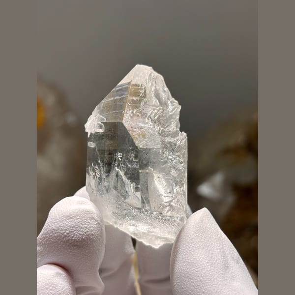Clear etched quartz floater from Xuebaoding — alternate view