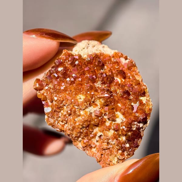 Sparkling Red Vanadinite on Matrix — Morocco - complete view
