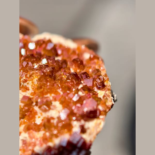 Sparkling Red Vanadinite on Matrix — Morocco - detail view