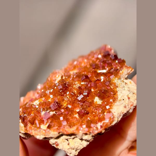 Sparkling Red Vanadinite on Matrix — Morocco - detail view
