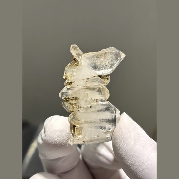 Stitched cluster of clear quartz crystals from Tibet — detail view