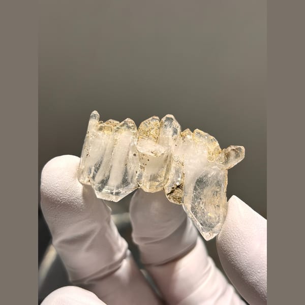 Stitched cluster of clear quartz crystals from Tibet — detail view