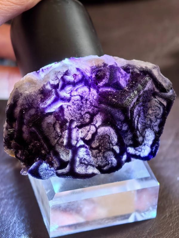 Purple Rim Window Fluorite with Druzy — Inner Mongolia — individual mineral specimen view 1