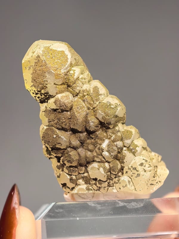 Tower Calcite with Sparkling Pyrite — Daye — individual mineral specimen view 1