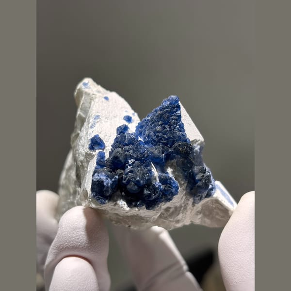 Blue and purple fluorite on white quartz from Inner Mongolia — alternate view