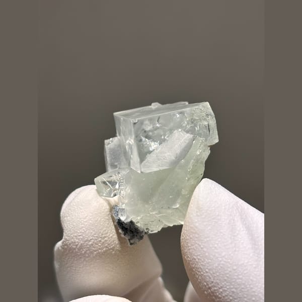 Glassy pale green fluorite cube from Zhejiang — detail view