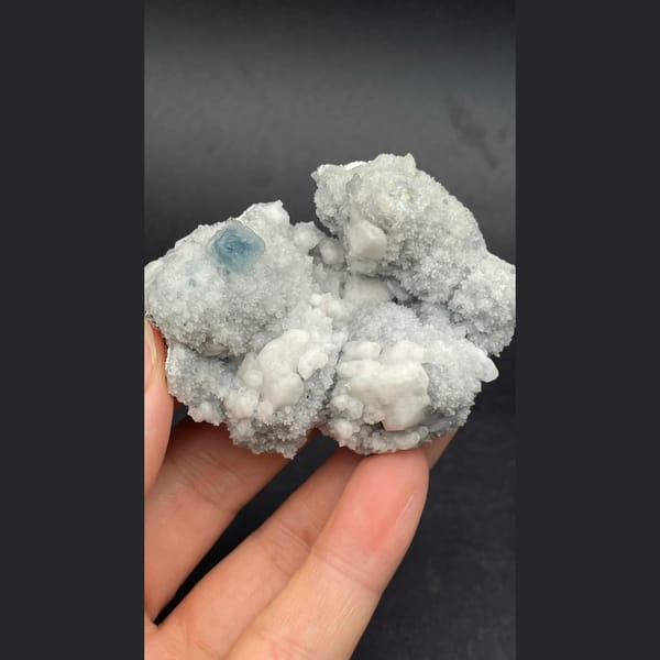 White candle quartz with small blue fluorite from Inner Mongolia — complete view