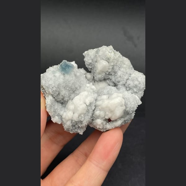 White candle quartz with small blue fluorite from Inner Mongolia — alternate view