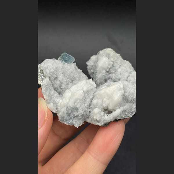 White candle quartz with small blue fluorite from Inner Mongolia — alternate view
