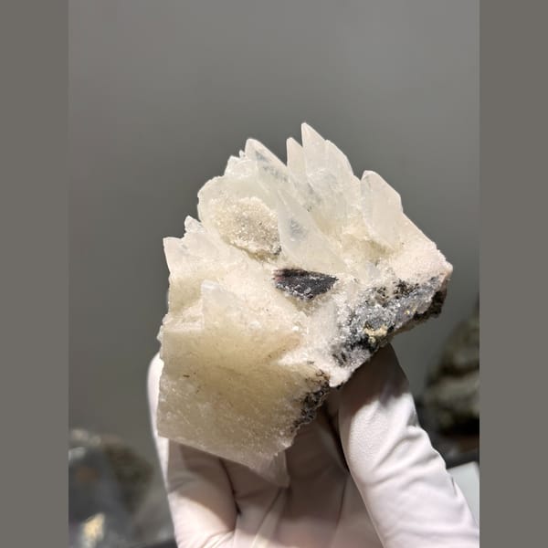 Creamy dogtooth calcite floater cluster from Hubei — alternate view