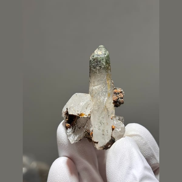 Quartz point with green chlorite tip from Tibet — alternate view