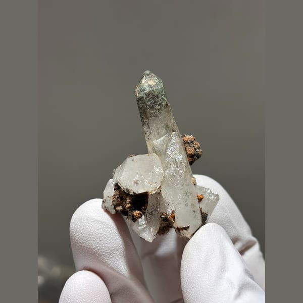 Quartz point with green chlorite tip from Tibet — alternate view
