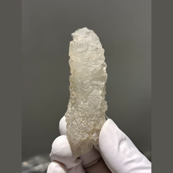 Deeply etched frosty quartz crystal from Madagascar — detail view