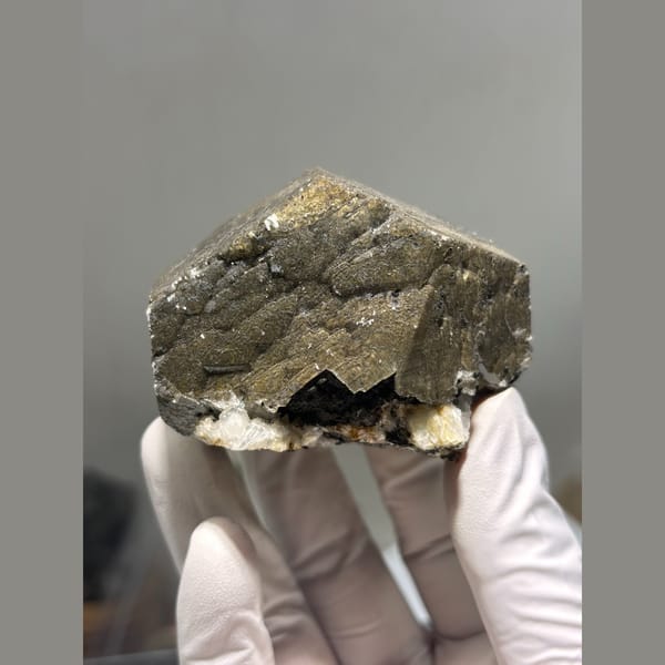 Large blocky dark coated calcite from Fujian — alternate view