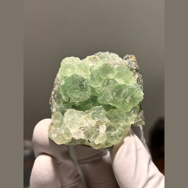 Rounded green fluorite cluster with quartz from Fujian — alternate view