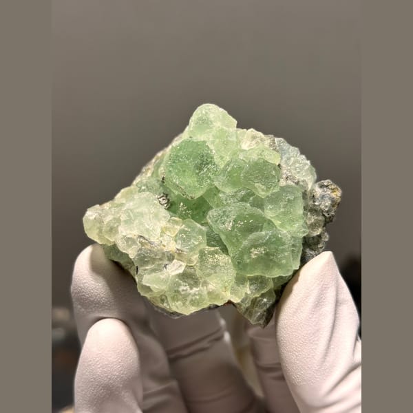 Rounded green fluorite cluster with quartz from Fujian — alternate view