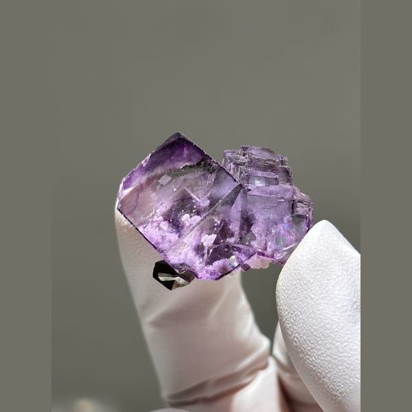 Glassy purple fluorite with dolomite from Yaogangxian — detail view